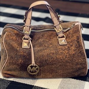 Authentic Michael Kors Brown Suede Satchel Handbag